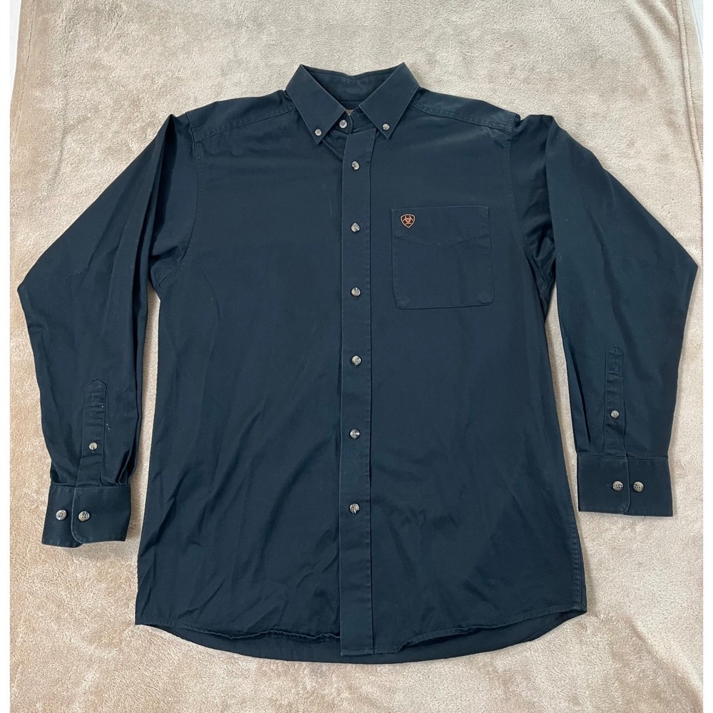 Ariat Shirt Mens size Small Black Cotton Collar Button Down Long Sleeve EUC